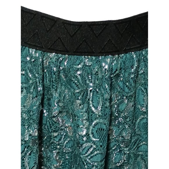 LuLaRoe Lucy Maxi Skirt Womens Size S Small Green Silver Tinsel Floral Lace NWT - Picture 3 of 9
